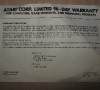 Atari XC12 Program Recorder (warranty card)