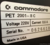 Commodore PET 2001 (Chiclet) Computer label close-up