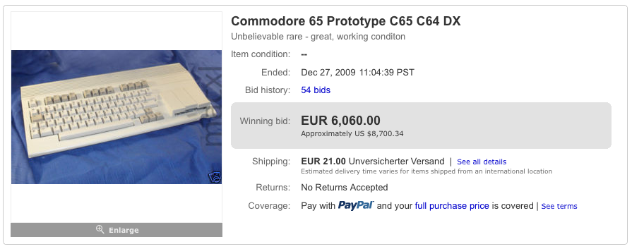 Bidding ended for the Commodore 65